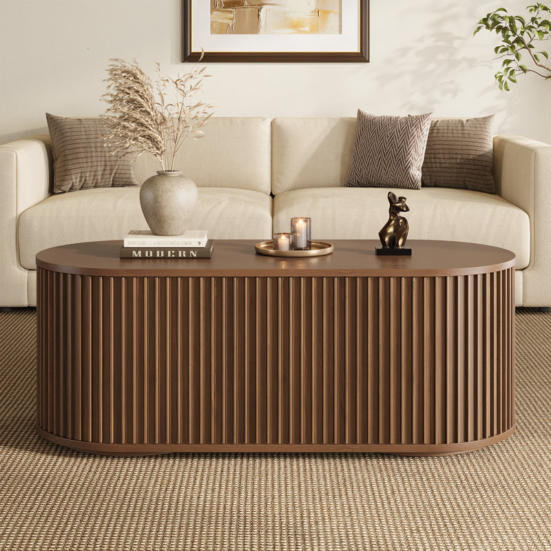 47.2" Sliding Tambour Door Coffee Table, Customizable To Various Designs With Storage., Walnut