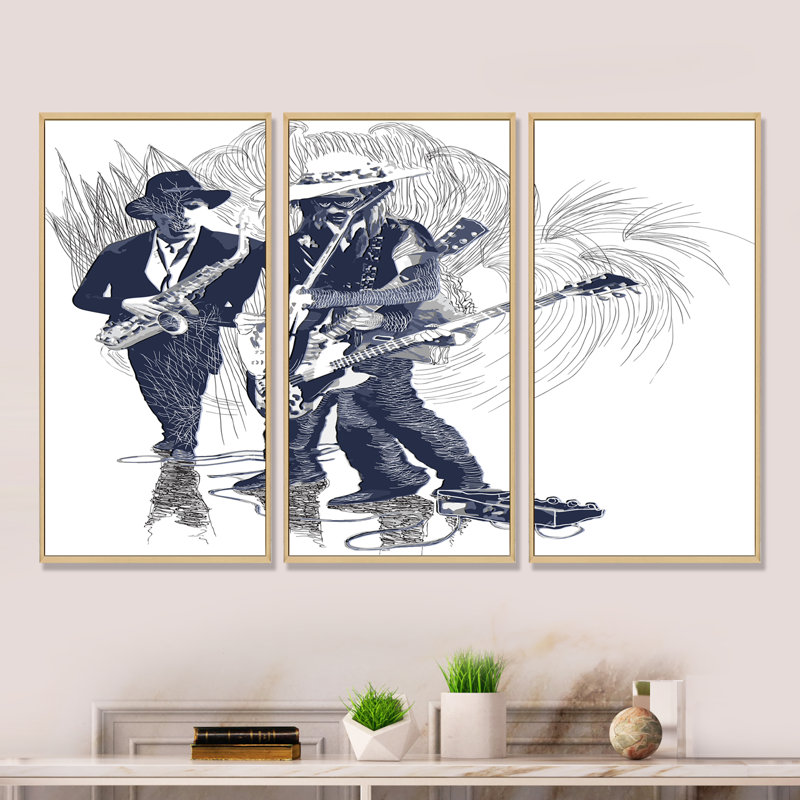 Ensemble de 3 reproductions d'art sur toile Jazz Jam, H 32 po x l 48 po x P 1 po, Brun