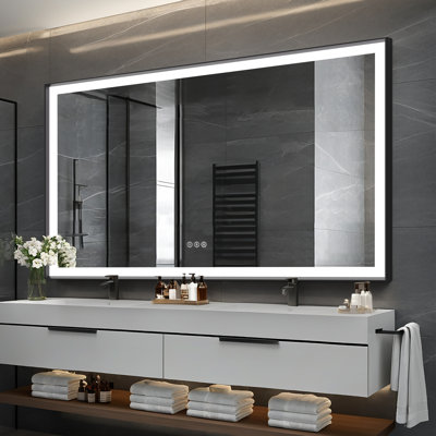 LED ETL Certified Front Rectangular Aluminum Framed Anti-Fog Modern Dimmable Vanity Mirror For Bathroom