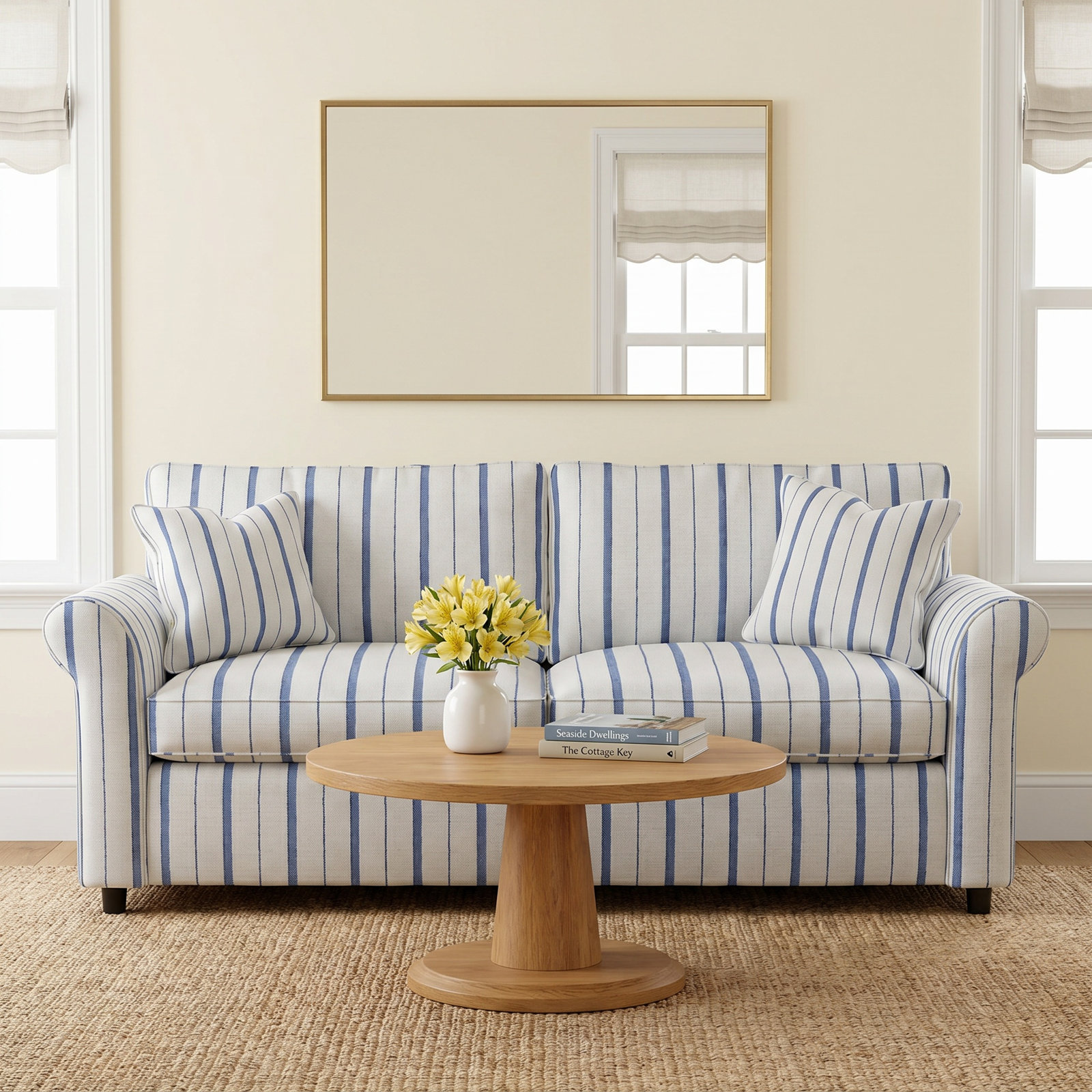 Northfield 85'' Upholstered Sofa, Cobalt Blue Stripe; 0204-64