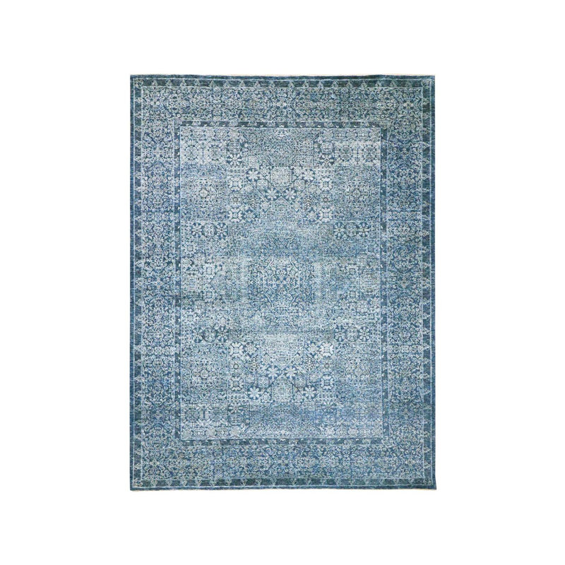 Tapis oriental bleu en laine noué à la main 9 pi 2 po x 12 pi 5 po - MOA10276422