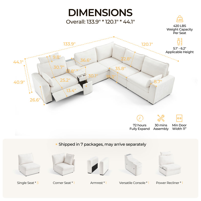 5-seater Oversized Modular Sofa Comfy Cloud Couch With Storage, Chenille Deep Convertible Sectional Sleeper Sofa Bed, Pet Friendly Covers Washable