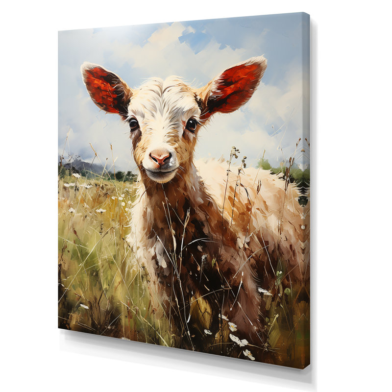 «Brown Goat Farm Meadow I», art mural animal de chèvre, Toile tendue, H 44 po x l 34 po x P 1,5 po