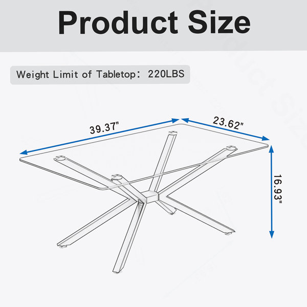 Everly Quinn 39.37" Rectangular Clear Tempered Glass Coffee Table ...