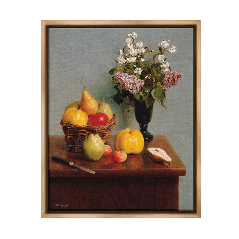 «Fruit And Flowers Still Life» sur toile, Cadre flottant orme Montalcino, H 31 po x l 25 po