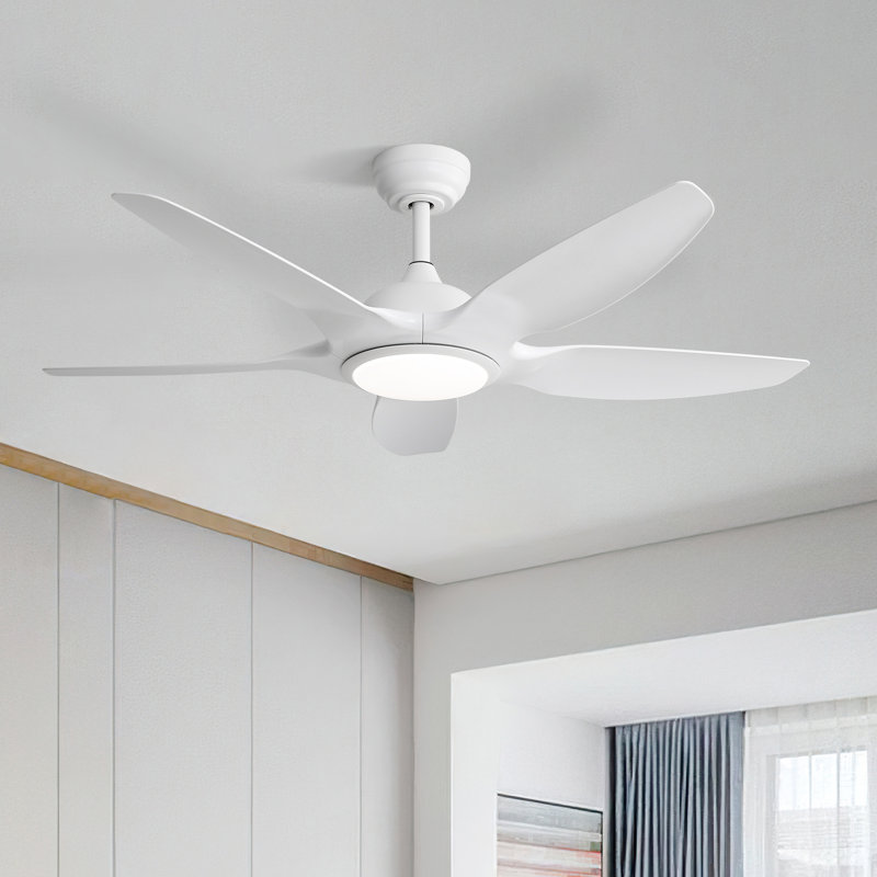 Ventilateur de plafond moderne à 5 pales de 48 po avec lumière DEL et télécommande Lakenzie, Blanc