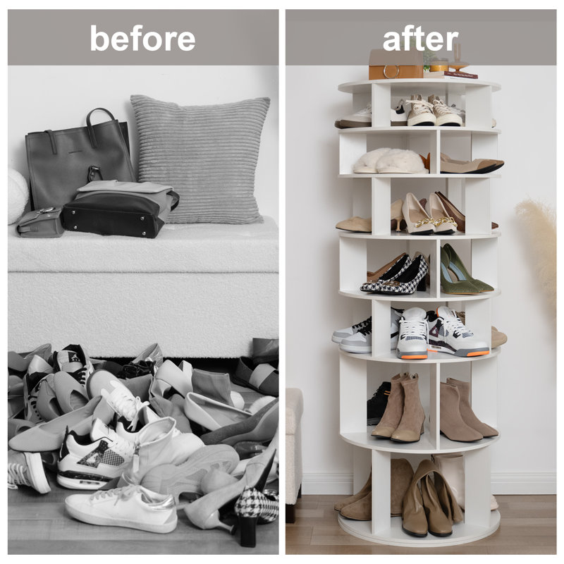 Trianna 32 Pair Rotating Shoe Rack Fits Shoe Size up to 10, White