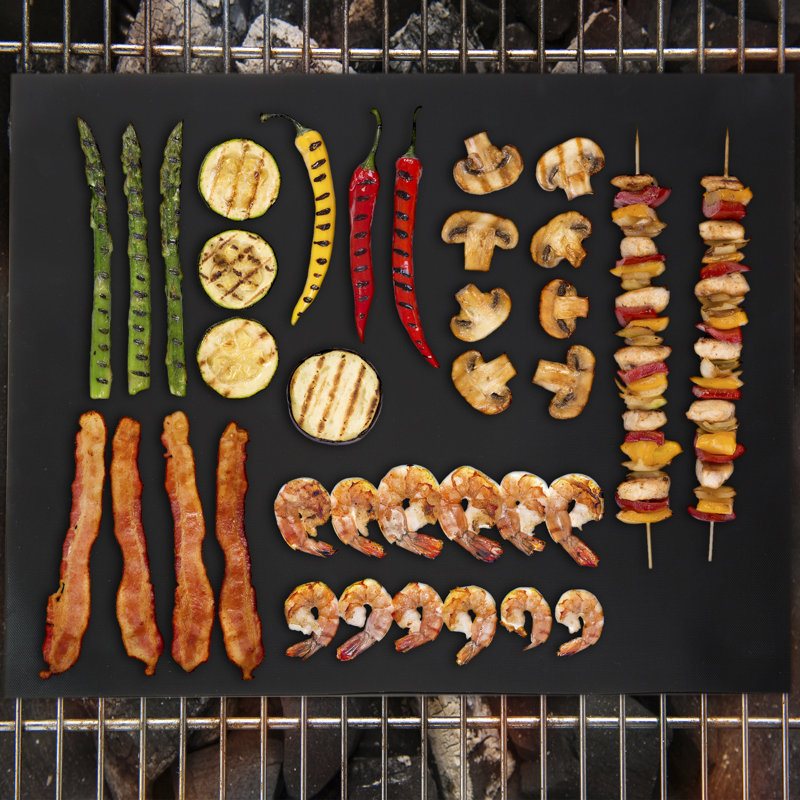 Black Non-Stick Reusable BBQ Grill Mats Set of 2