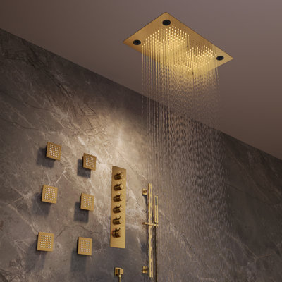 Robinet de douche thermostatique à DEL, pomme de douche à barre coulissante avec musique Bluetooth