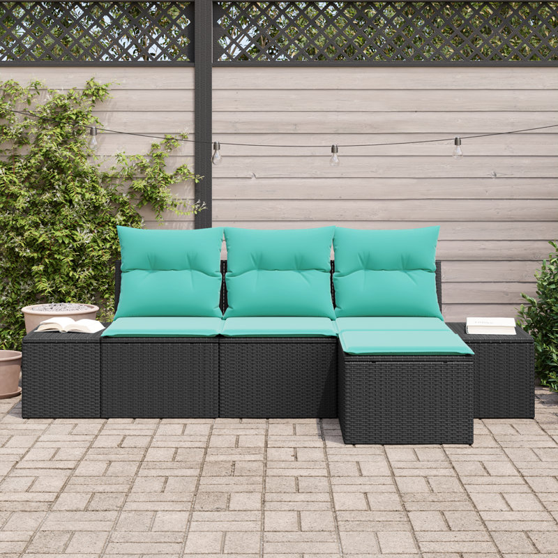 Ensemble de canapé avec coussin vidaXL 4 pièces synthétique noir: rotin de polyester
