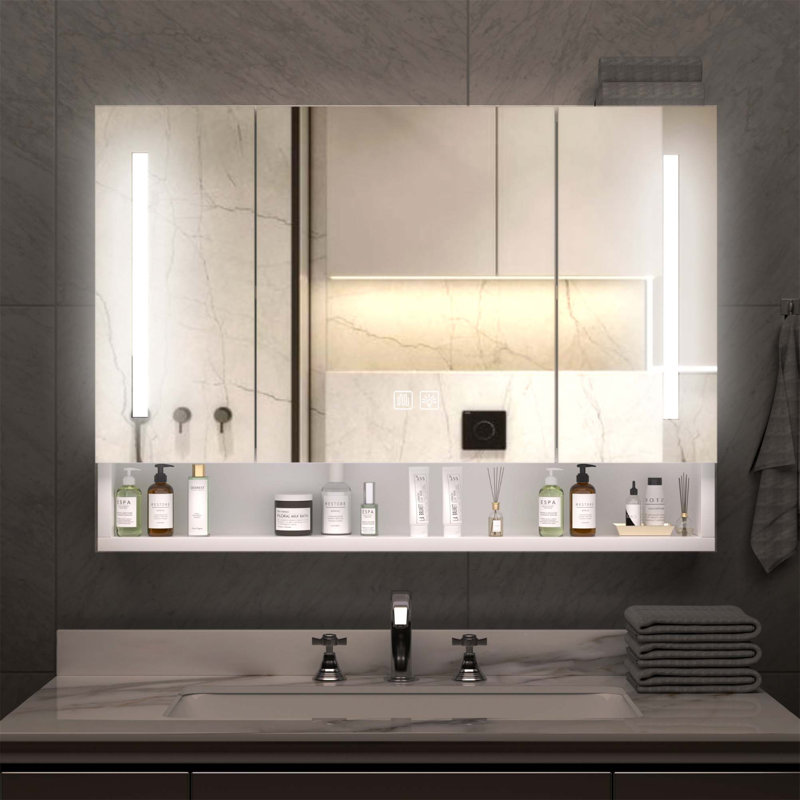 Armoires de salle de bain modernes de 39 po Helmar, armoires à pharmacie avec miroirs et lumières DEL, armoire de rangement de salle de bain avec compartiments de rangement à plusieurs niveaux