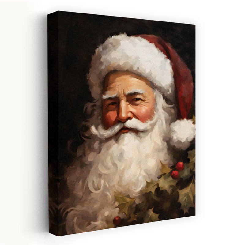 Holly Jolly Santa, portrait contemporain, art hivernal, H 36 po x l 24 po