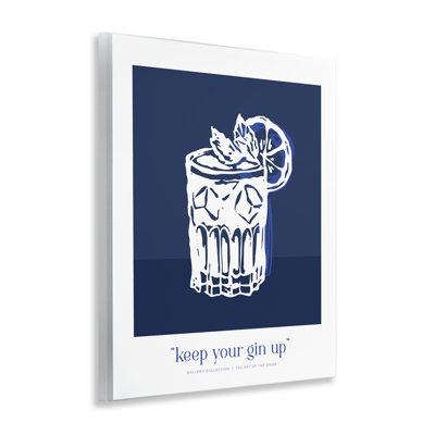 Plaque murale bleu marine «Keep your gin up», design par lettré et doublé