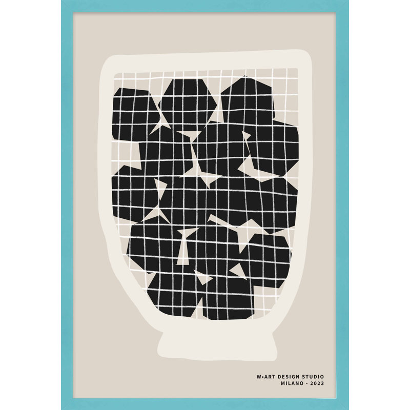 Black Hexagons Print, 20" H x 14" W x 1.25" D, Teal Framed Paper