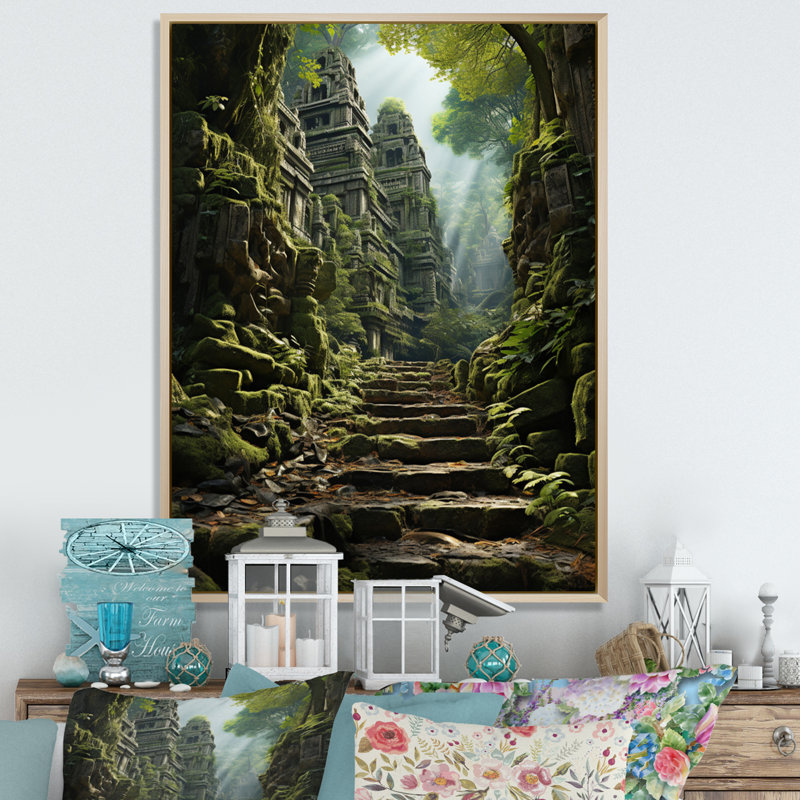 Barrecchia Asian Art Journey To Angkor VI, H 40 po x l 30 po x P 1,5 po, Cadre naturel flottant