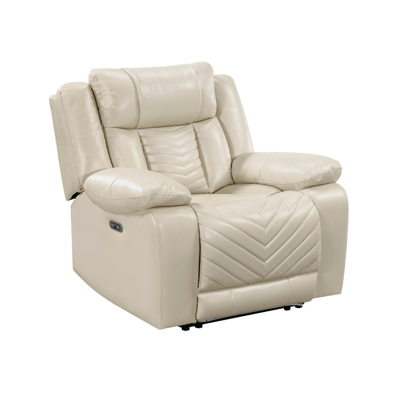 Hem Power Reclining Chair W LED And USB Ports, Beige Faux Leather