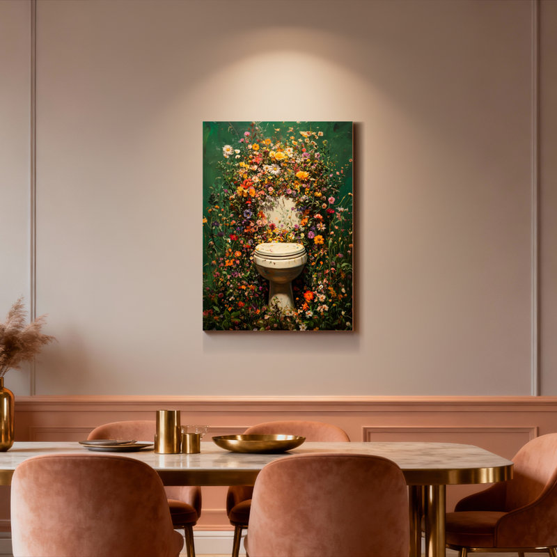 Ensemble de 1 tableau sur toile à motif floral pour toilettes, H 36 po x l 24 po