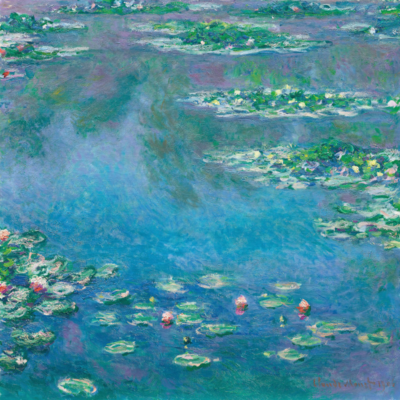 "Nymphéas" par Claude Monet - reproduction d'art sur toile tendue, H 12 po x l 12 po, Toile avec cadre, Argent