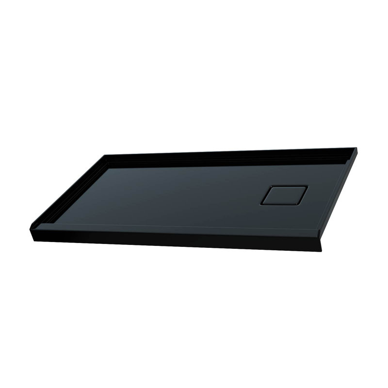 Base de douche en acrylique 60 po x 32 po GT, panneau de douche à seuil simple, antidérapant pour drain à droite, noir brillant