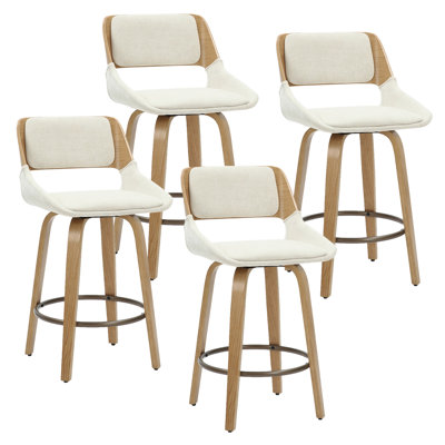 Winchendon Mid-Century Modern Fabric and Wood 26" Counter Stool with Swivel, Set of 4 - Beige and Natural
