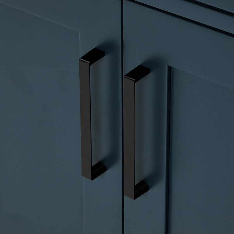 60" Double Bathroom Vanity Base Only, Midnight Blue, Matte Black