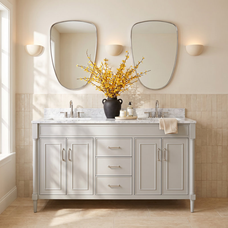 Addison 61 " W Freestanding Standard Free Standing 2 Double Vanity Bathroom Vanity With Marble Top, Light Gray