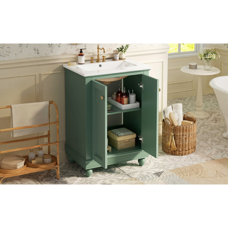 Armoire de meuble-lavabo moderne de 24 pouces, conception simple et élégante avec rangement à fermeture en douceur, tablette réglable, meuble-lavabo avec lavabo en céramique