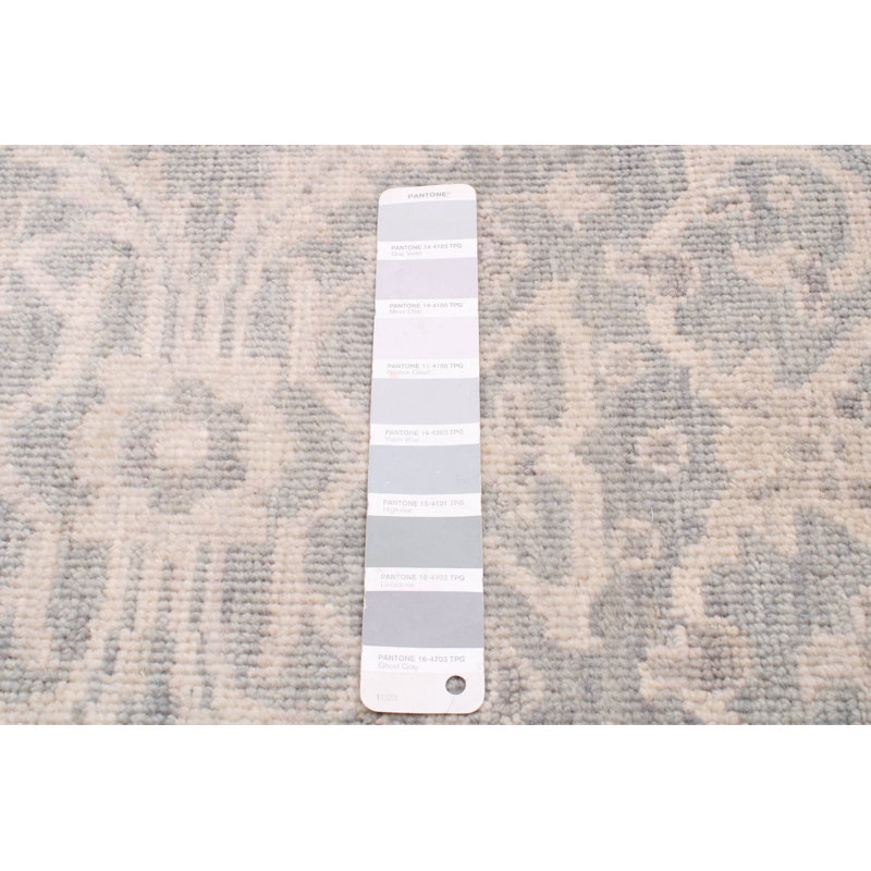 Tapis gris en laine noué à la main de conception unique nouvel âge 5 pi 6 po x 8 pi 6 po Halmstad