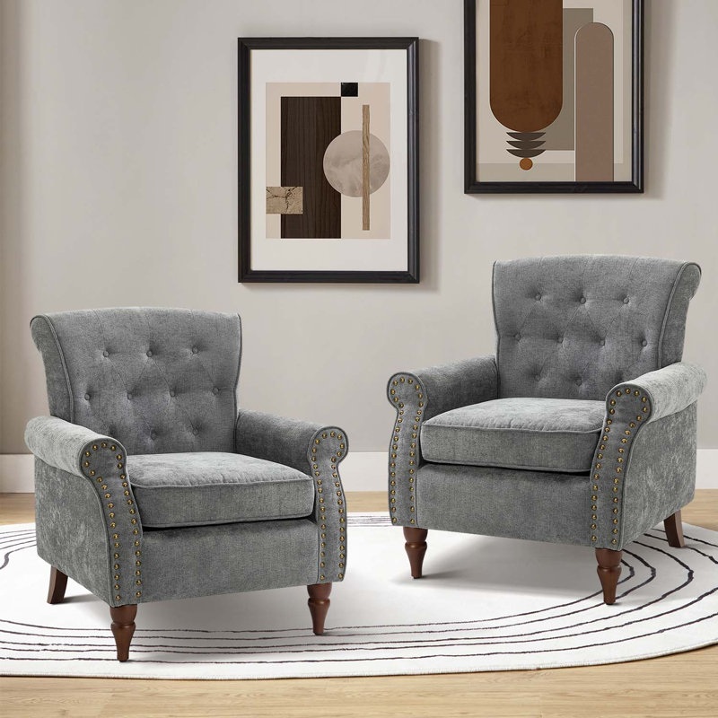 Anine 29.5" W Tufted Armchair, Grey Polyester
