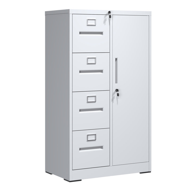 Metal Storage Vertical Filing Cabinet With Lock, Steel File Locker With 4 Drawers And 1 Door For School, Living Room, Bedroom, Office