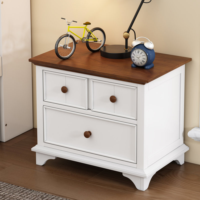 Deux tables de chevet blanches et noyer pour le décor de la chambre à coucher en bois - Deux tiroirs + style