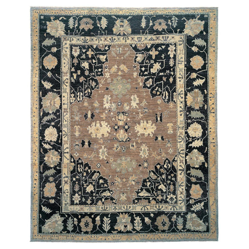 Rag Wool Oriental Area Rug in Black/Brown, Rectangle 8' x 10'