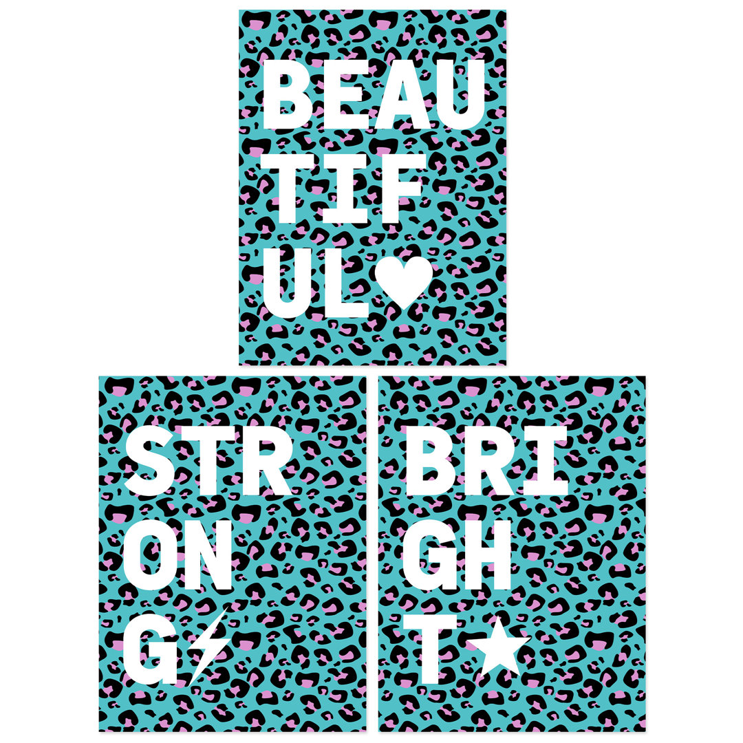 Leopard Pattern Beautiful Strong Bright Typography - 3 Piece No Frame Print Set