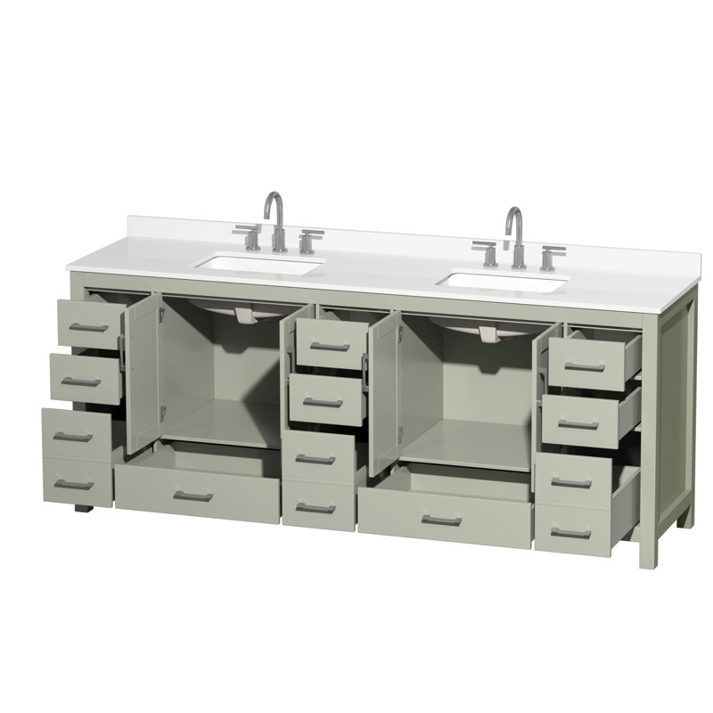 Meuble-lavabo double autoportant de 84 po avec plateau en quartz Sheffield, Quartz blanc