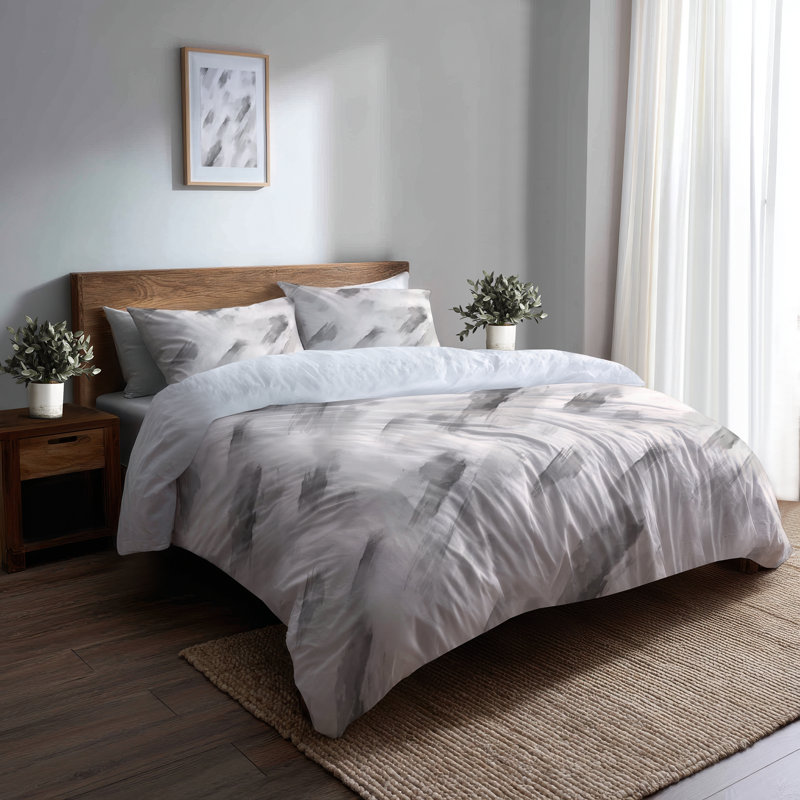 Ensemble de literie moderne 3 pièces - Ensemble de housse de couette et coussin décoratif abstrait argenté