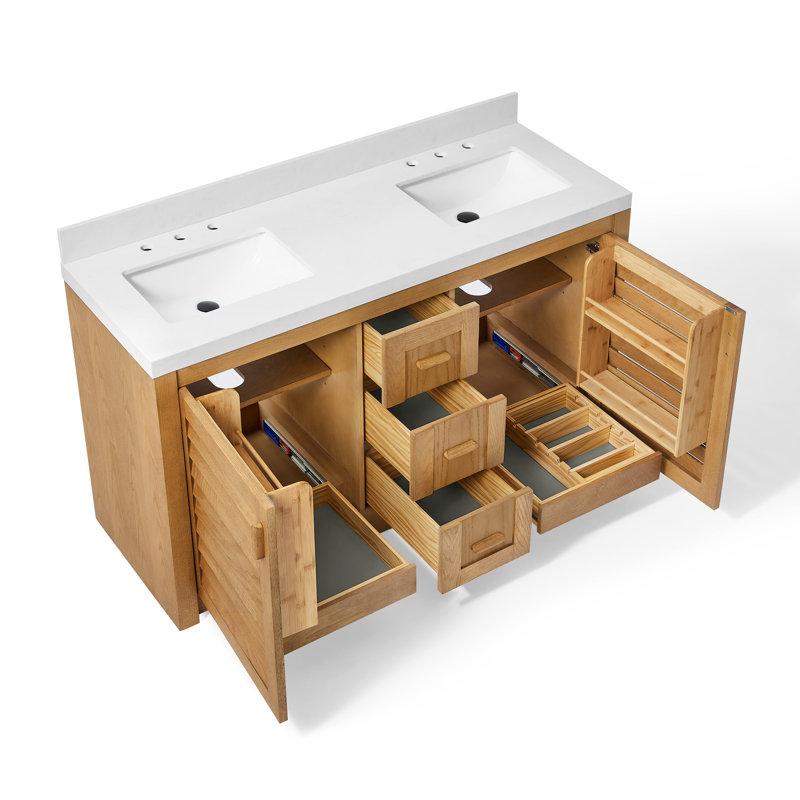 Meuble-lavabo simple en bois massif Stonehaven, Chêne naturel, 36"