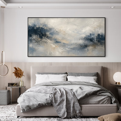 Très grand, reproduction d'art sur tissu mural - Décor de chambre à coucher contemporain abstrait Cloudscape bleu - "Assemblage requis (cadre non fini)"