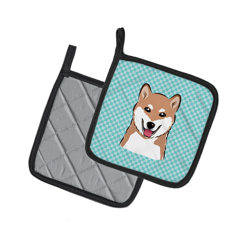 Cuisinier poignée shiba shiba de caroline trésors Checkerboard, Bleu