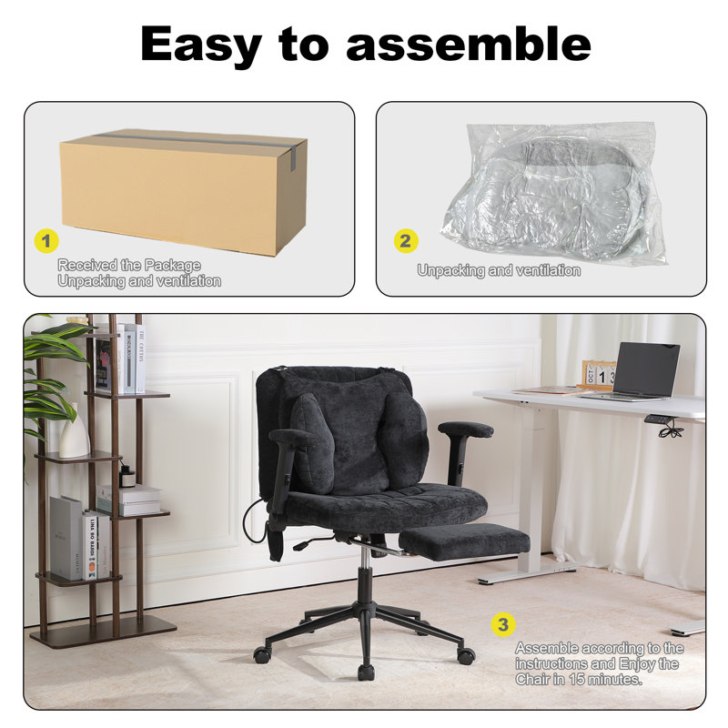 Criss Cross Legged Home Office Chair With Flip-Up Butterfly Back, Wide Seat Desk Chair With Flip-Up and Adjustable Arms, Wheels and Airbag Lumbar Support, Modern  Chair For Home Office (BLACK)