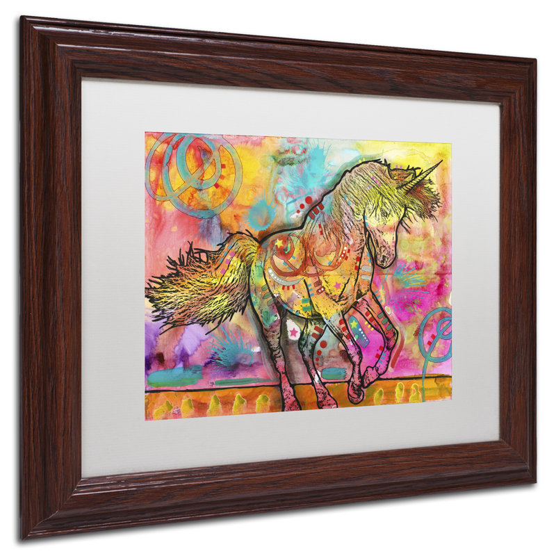 « licorne », impression, H 11 po x l 14 po x p 0,5 po, Blanc, Encadrement grain de bois