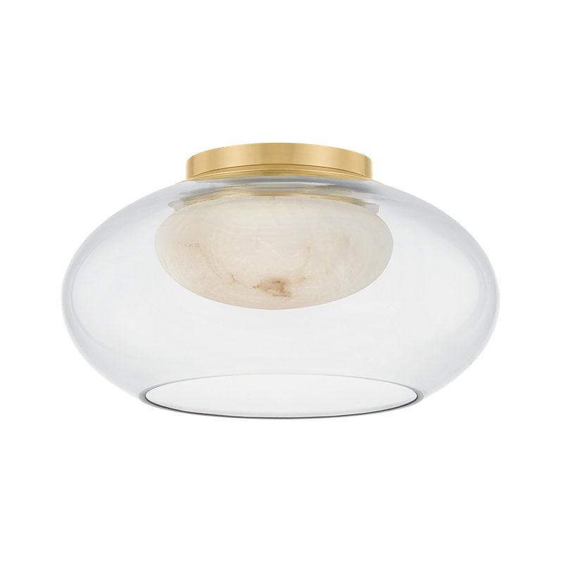 Moore Flush Mount in Aged Brass, 10 W, 6.5" H x 12" W x 12" D