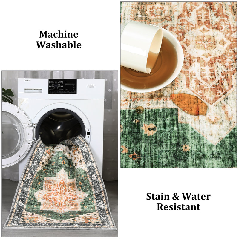 Fitzrovia Damask Machine Made Polyester Washable Area Rug in Tan, Rectangle 8' x 10'