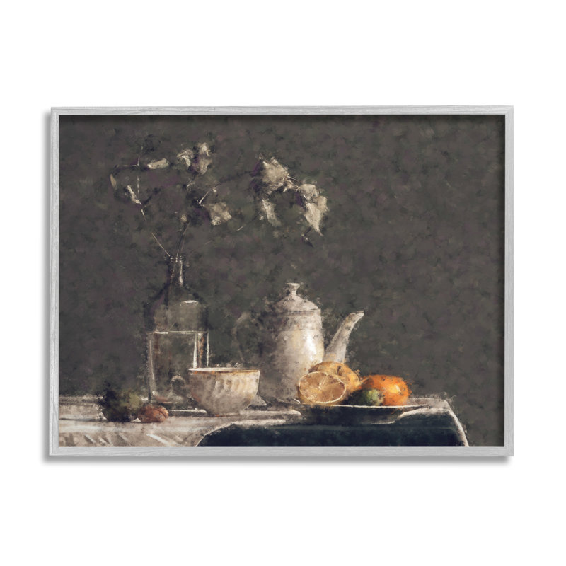 Tablette de nature morte vintage découpée en tranches de fruits - peinture, H 11 po x l 14 po x P 1,5 po
