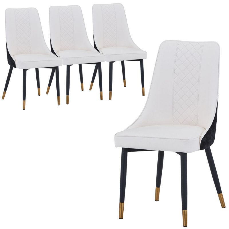 Chaise d'appoint de salle à manger Calume, Ensemble de 4, Blanc/Noir