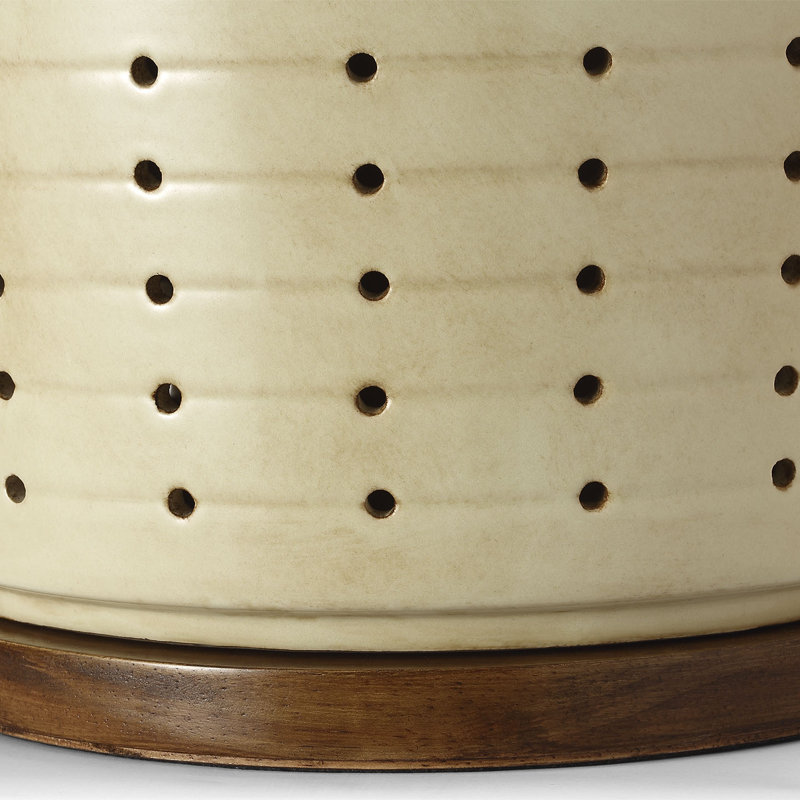 Ralph Lauren Halifax 28" Cordless Pierced Ceramic Table Lamp in Coconut with Linen Shade