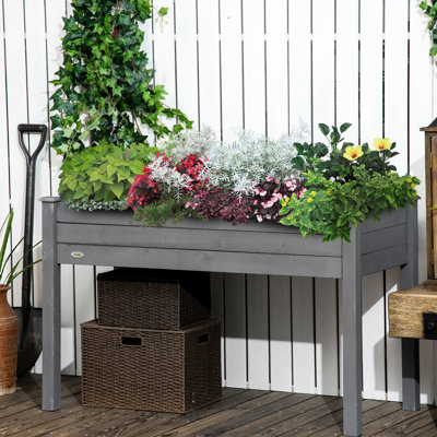 Jardinière surélevée sur pieds, 122 x 56 x 76 cm, gris foncé - Améliore la structure du sol, drainage automatique, idéale pour les légumes, les herbes aromatiques et les fleurs. Convient au jardin, à la terrasse ou au balcon. Dimensions : 126 x 56 x 76 cm, en bois.