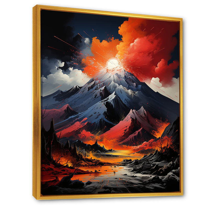 " Volcano Volcanic Explosion Moonlight I ", Gold Floater Framed, 40" H x 30" W x 1.5" D