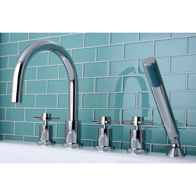 Kingston Brass Concord Three-Handle 5-Hole Deck Mount Roman Tub Faucet with Hand Shower