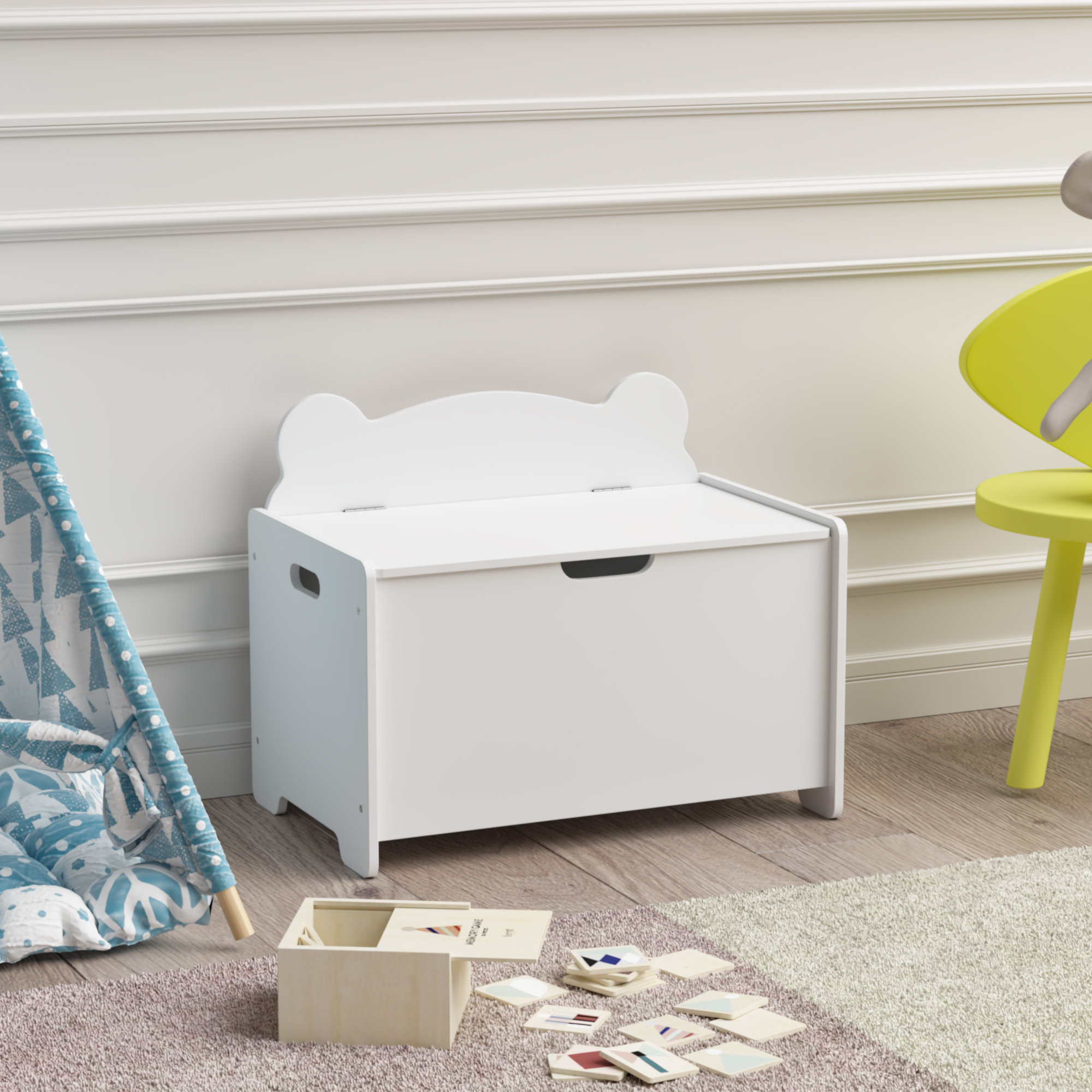 Ebern Designs Kids Toy Box, Children's Wooden Organizer Storage Chest ...