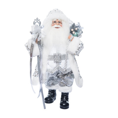Figurine de père Noël en argent et blanc 18 po Season's Designs